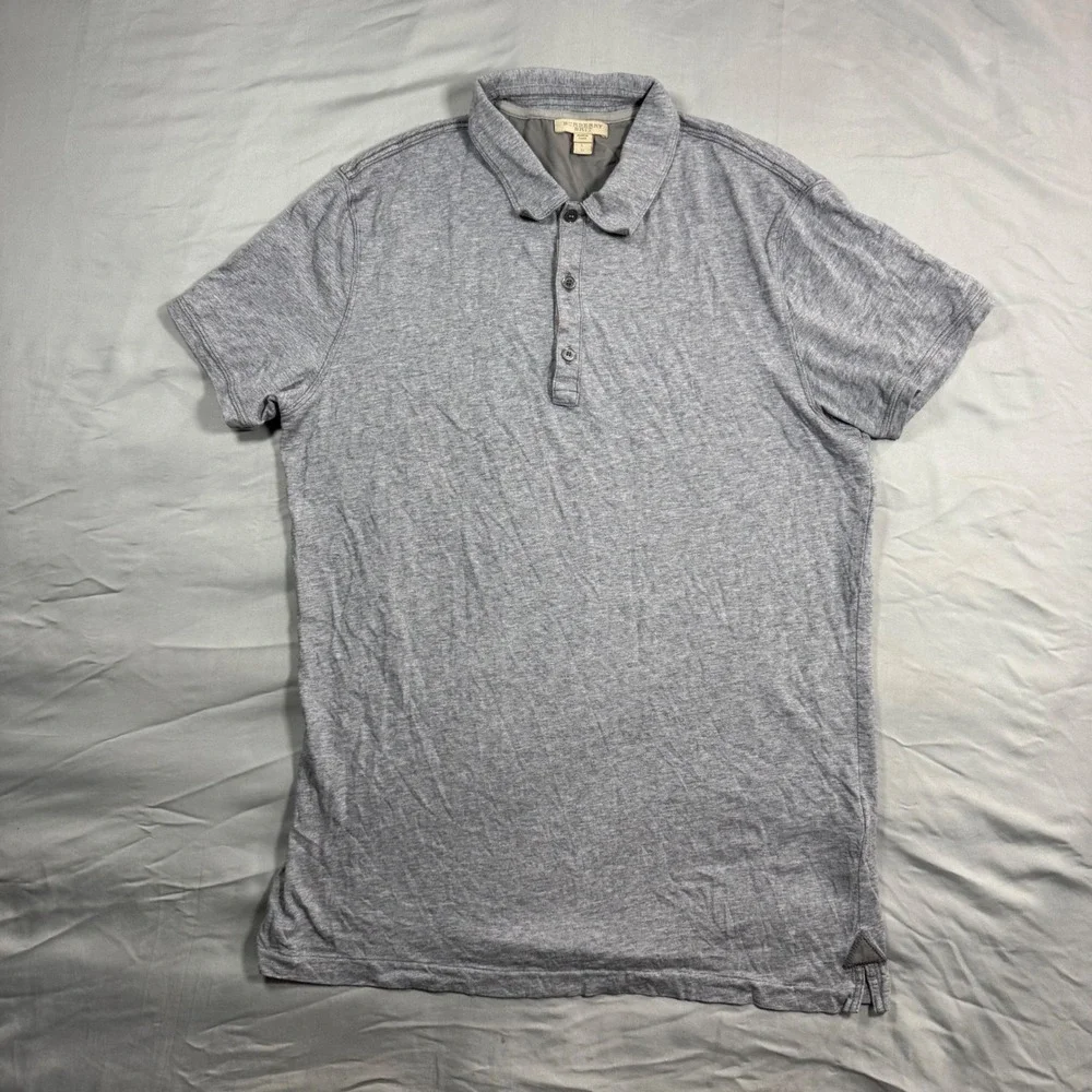 Burberry Brit Short Sleeve Polo Shirt Mens L Heather Grey Cotton Luxury Preppy